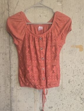 NOBO Coral Crochet-Front Button Short Sleeve Top